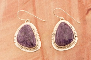 Genuine Charoite Sterling Silver Native American Earrings